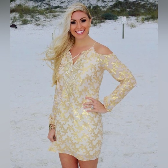 Lilly Pulitzer NWT Fulton Off Shoulder Tunic Dress Oyster Shell